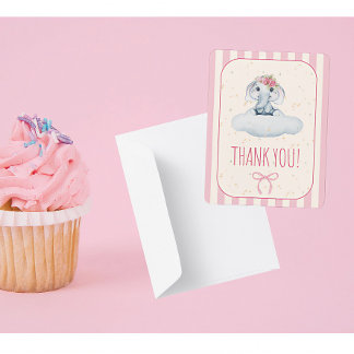 Elephant baby shower girl thank you card
