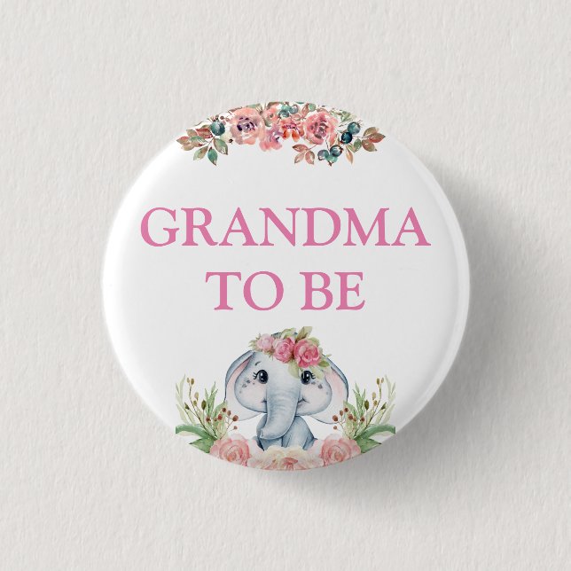 Elephant Baby Shower Grandma To Be 1 Inch Round Button (Front)