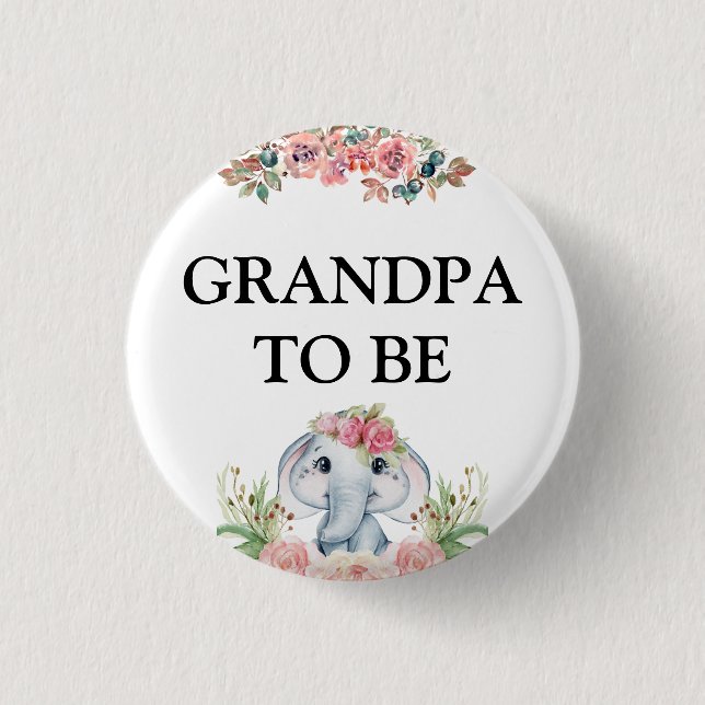 Elephant Baby Shower Grandpa Button (Front)