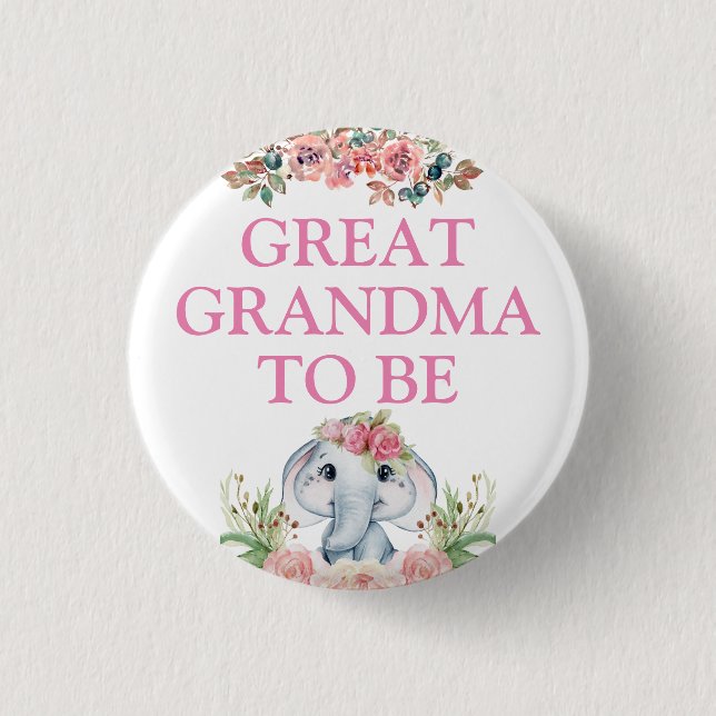 Elephant Baby Shower Great Grandma To Be 1 Inch Round Button (Front)