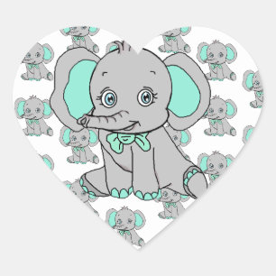Elephant Baby Shower Grey and Teal Heart Sticker