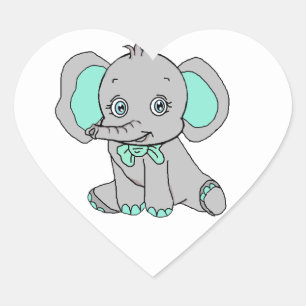 Elephant Baby Shower Grey and Teal Heart Sticker