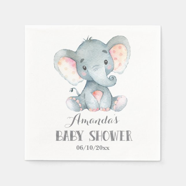 Elephant Baby Shower Grey Napkins (Front)