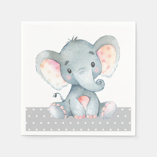 Elephant Baby Shower Grey Napkins (Front)