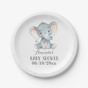 Elephant Baby Shower Grey Paper Plate