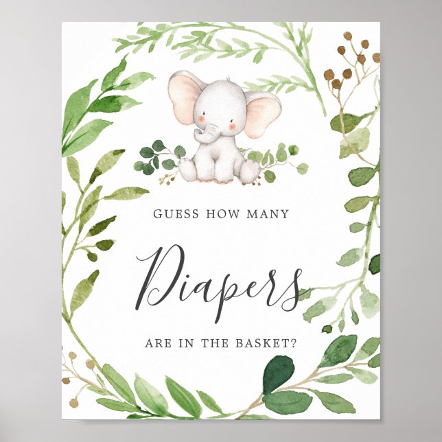 Elephant Baby Shower Guess How Many Diapers Poster (Front)