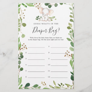 Elephant Baby Shower Guess What's in Diaper Bag