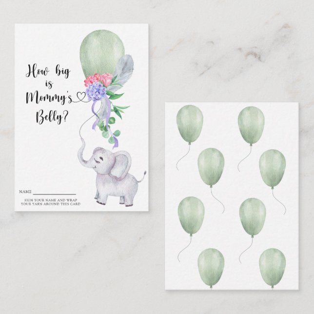 Elephant - baby shower how big is mommy's belly enclosure card (Front/Back)