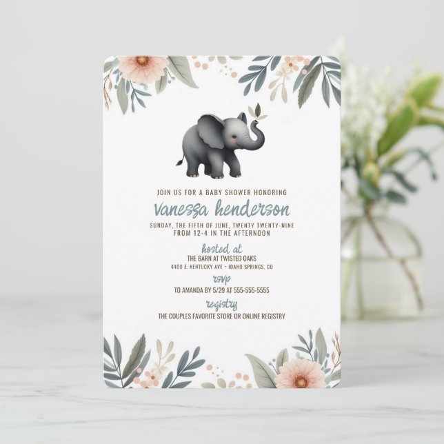 Elephant Baby Shower Invitation (Standing Front)
