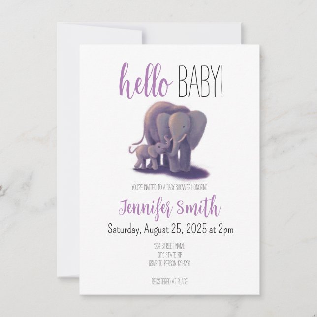 Elephant Baby Shower Invitation (Front)