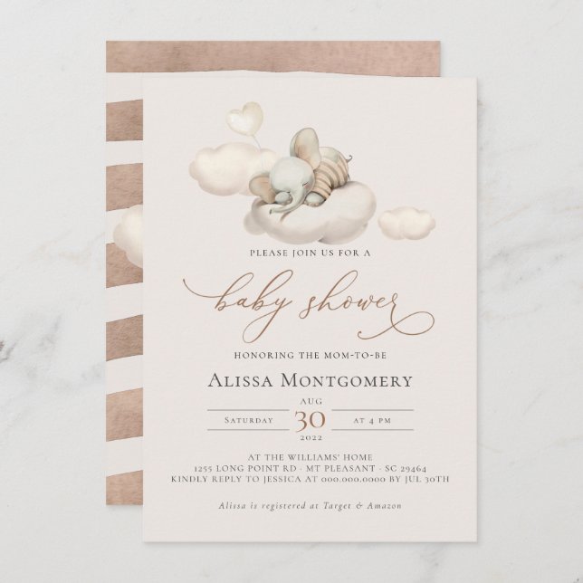 Elephant Baby Shower Invitation (Front/Back)
