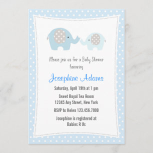 Elephant Baby Shower Invitation Blue