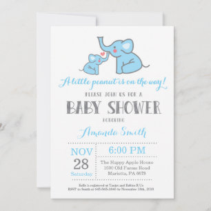 Elephant Baby Shower Invitation Blue and Grey