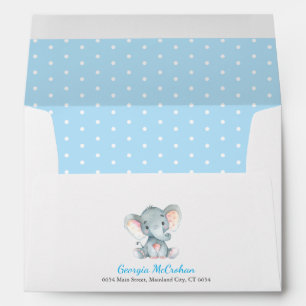 Elephant Baby Shower Invitation Blue and Grey Envelope