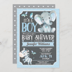 Elephant Baby Shower Invitation, Blue and Grey Invitation
