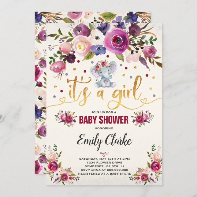 Elephant Baby Shower Invitation Boho Baby Shower (Front/Back)