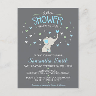 Elephant Baby Shower Invitation, Boy Baby Shower Invitation Postcard