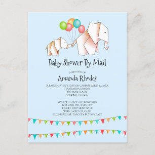 Elephant Baby Shower Invitation By Mail Blue