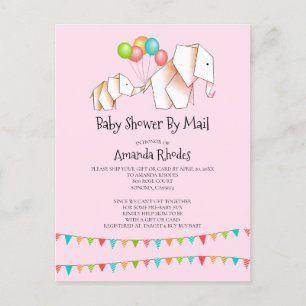 Elephant Baby Shower Invitation By Mail Pink Postcard