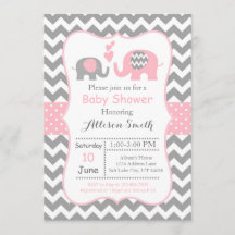 Elephant Baby shower Invitation, Chevron