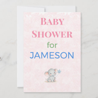 Elephant Baby Shower Invitation Custom Name