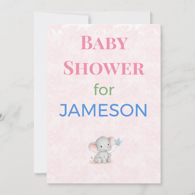 Elephant Baby Shower Invitation Custom Name (Front)