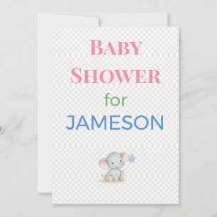 Elephant Baby Shower Invitation Custom Name