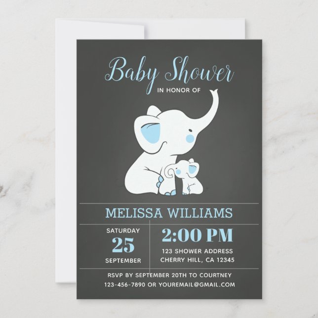 Elephant Baby Shower Invitation for Boy (Front)