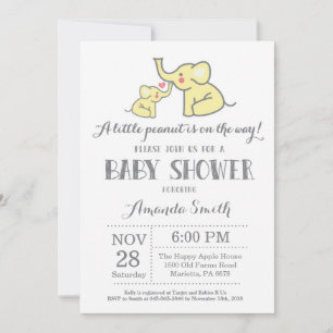 Elephant Baby Shower Invitation Grey