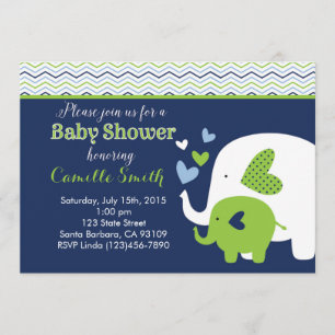 Elephant Baby Shower Invitation in Navy and Green