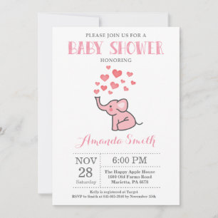 Elephant Baby Shower Invitation Pink and Grey