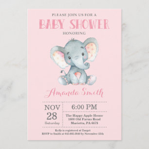 Elephant Baby Shower Invitation Pink and Grey