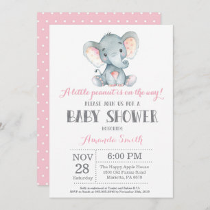 Elephant Baby Shower Invitation Pink and Grey