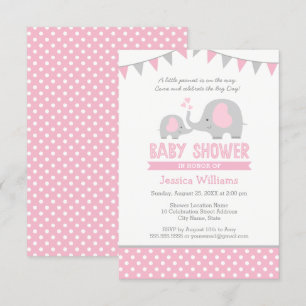 Elephant Baby Shower Invitation Pink and Grey