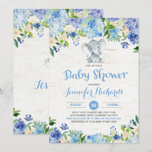 Elephant Baby Shower Invitation Rustic Boy Shower