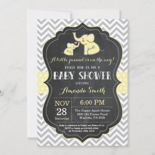 Elephant Baby Shower Invitation Yellow and Grey