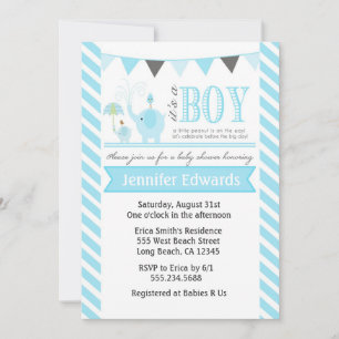 Elephant Baby Shower Invitations Boy Invites Blue