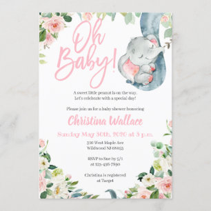 Elephant Baby Shower Invitations for a Girl