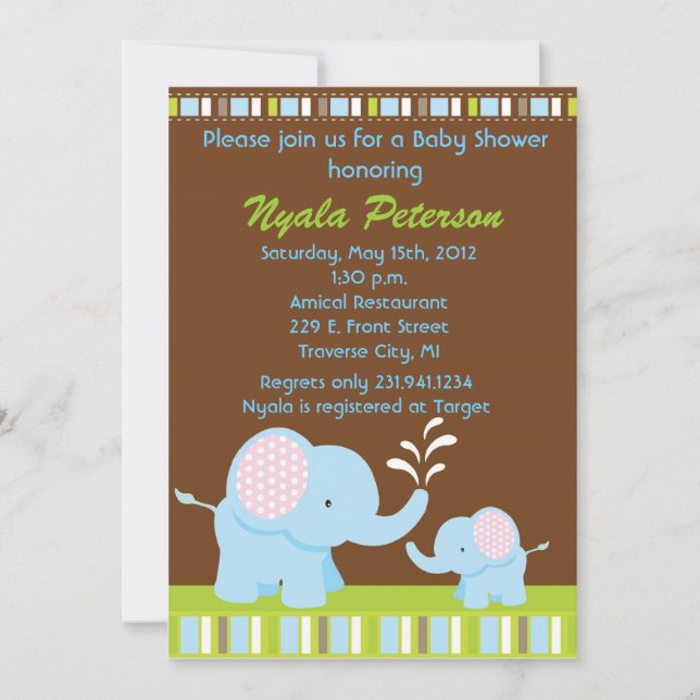 Elephant Baby Shower Invitations for Boy (Front)