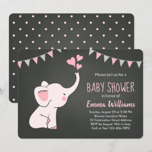 Elephant Baby Shower Invitations for Girl   Pink