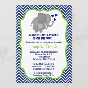 Elephant Baby Shower Invitations Marine Chevron
