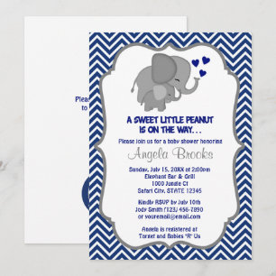 Elephant Baby Shower Invitations Navy Chevron 249