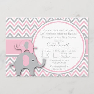 Elephant Baby Shower Invitations, Pink and Grey Invitation
