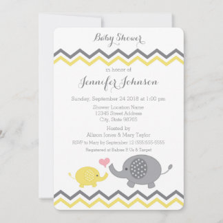 Elephant Baby Shower Invite | Yellow Grey Chevron