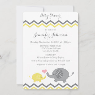 Elephant Baby Shower Invite   Yellow Grey Chevron