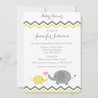Elephant Baby Shower Invite | Yellow Grey Chevron