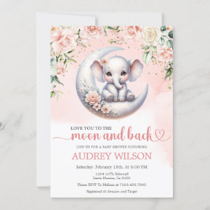 Elephant Baby Shower Love You To The Moon And Back Invitation