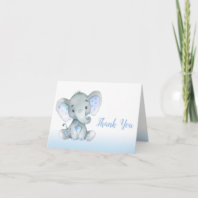 Elephant Baby shower Merci Cartes Garçon Bleu (Devant)