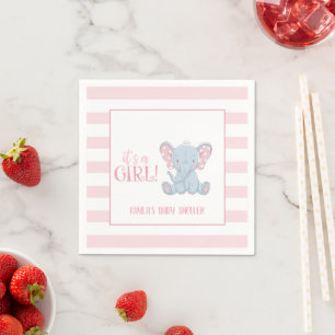Elephant Baby Shower Napkin - It's a Girl - Custom