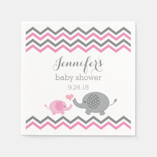Elephant Baby Shower Napkins Pink Grey Chevron